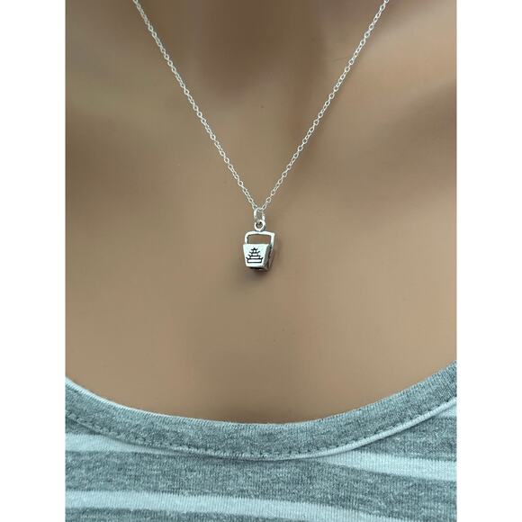 Sterling Silver Oxidized 3D Take Out Chinese Box Necklace - Picture 2 of 7